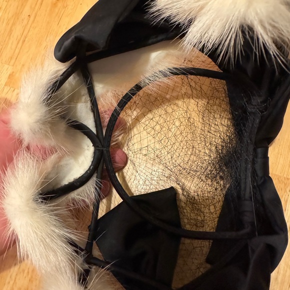 Vintage Womens Fascinator Hat 50s Fur Headband Netting Costume Display - Picture 5 of 5